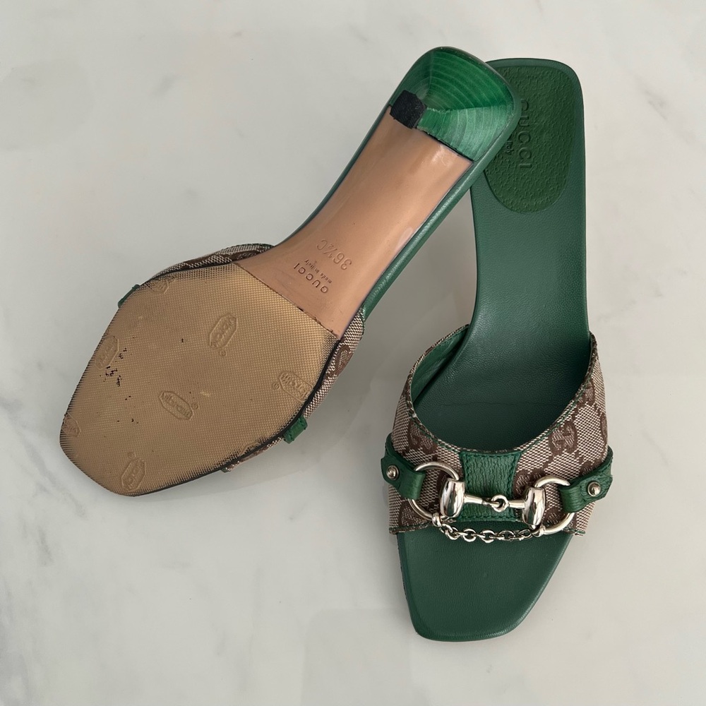 Gucci by Tom Ford Green GG Monogram Horsebit Mules / US 6 1/2 / Vintage - Picture 8 of 10